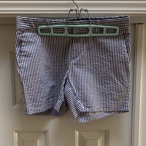 Banana Republic Gray + White Striped Midi Shorts